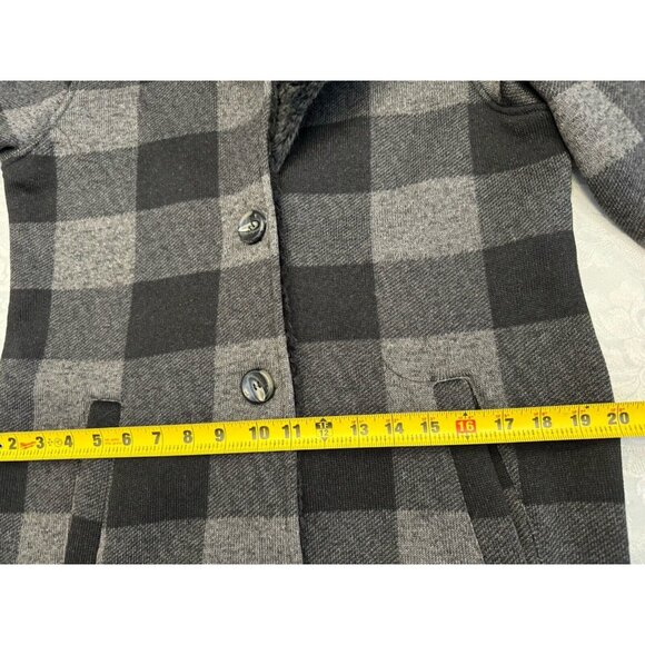 Steve Madden Size Med Lake Ode‎ Faux Fur Buffalo Plaid Check Gray Black Coat - Picture 12 of 14